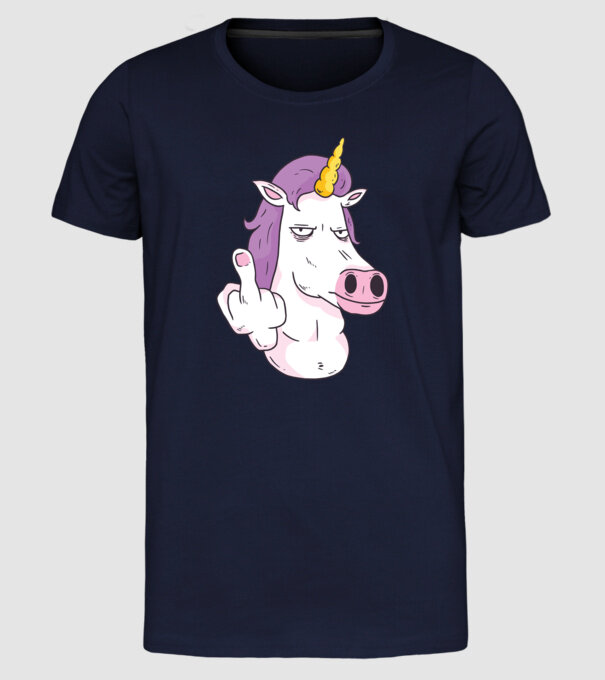 Unicorn arată degetul model albastru închis pe tricou