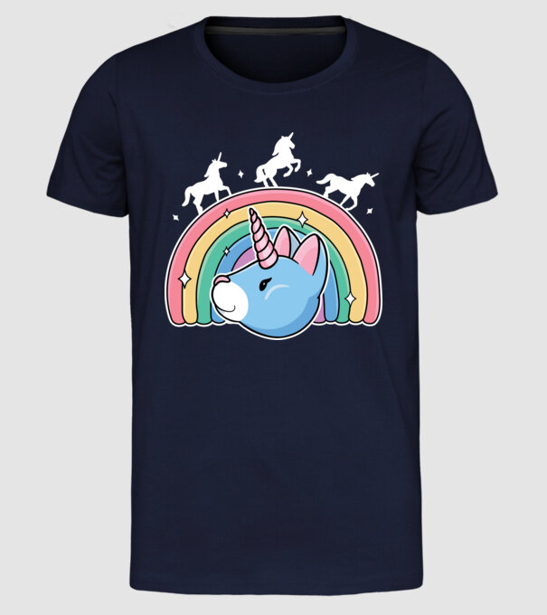 Pisică Unicorn model albastru închis pe tricou