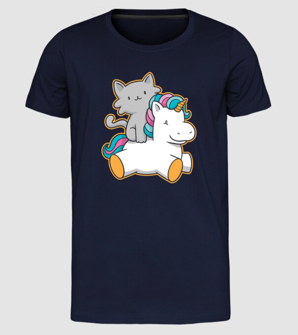 Unicorn Cu pisică model albastru închis pe tricou