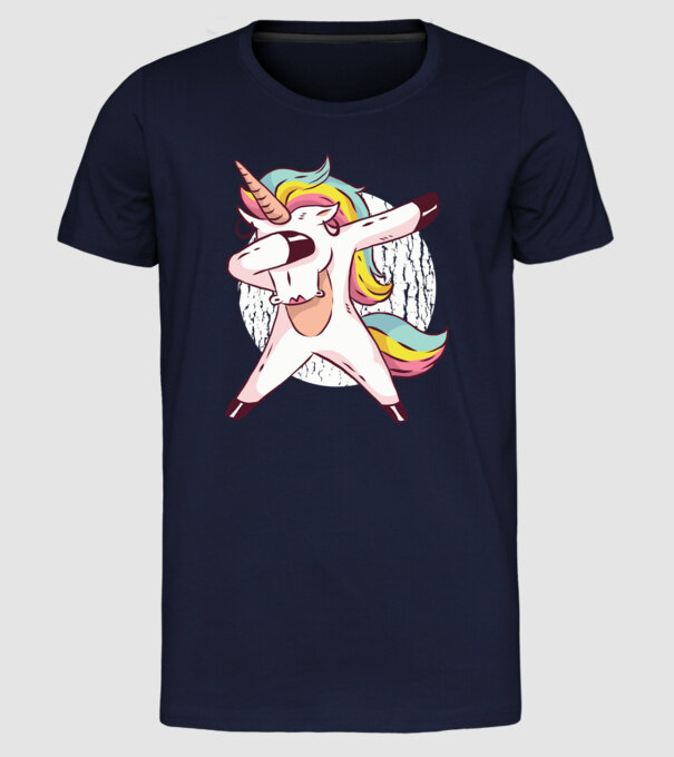 Unicorn DAB model albastru închis pe tricou