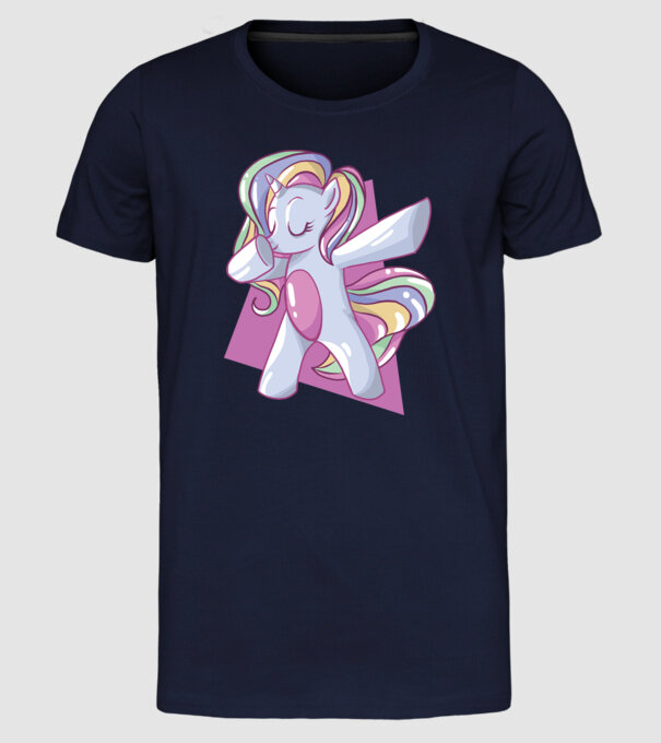 Unicorn DAB model albastru închis pe tricou