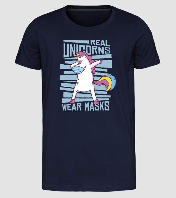 Unicorn DAB Mască model albastru închis pe tricou