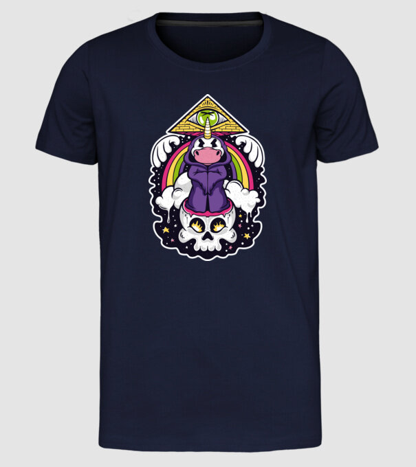 Unicorn Illuminati model albastru închis pe tricou