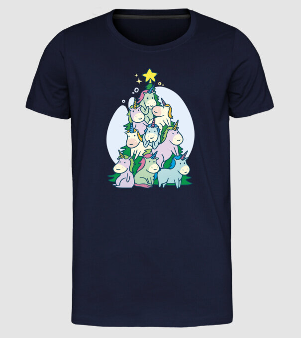 Unicorn pom de Crăciun model albastru închis pe tricou