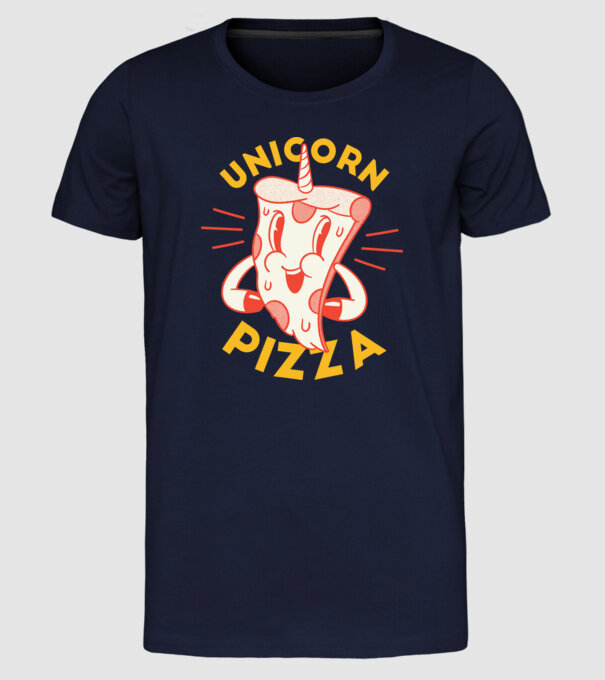 Unicorn Pizza model albastru închis pe tricou