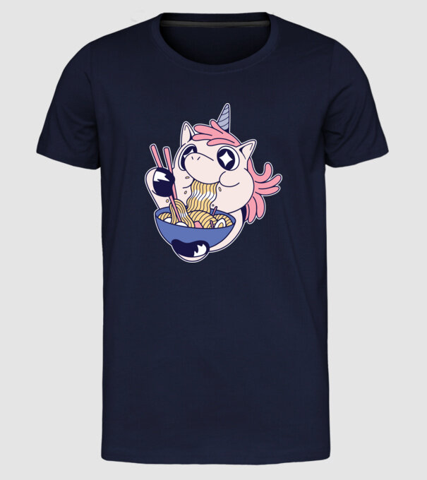 Unicorn Ramen model albastru închis pe tricou
