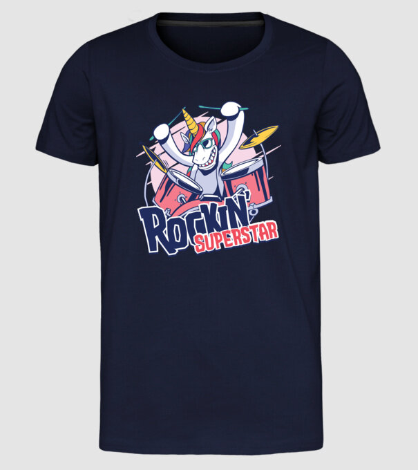 Unicorn Star rock model albastru închis pe tricou