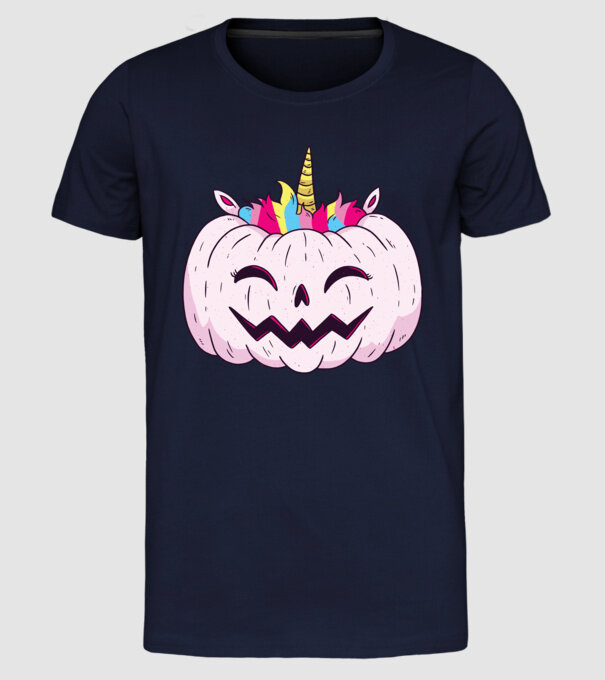 Unicorn Dovleac Halloween model albastru închis pe tricou