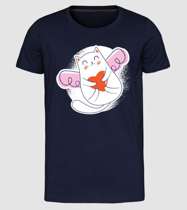 Pisică Valentin model albastru închis pe tricou
