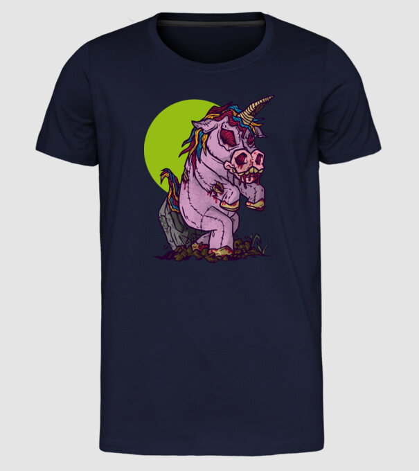 Zombie unicorn model albastru închis pe tricou