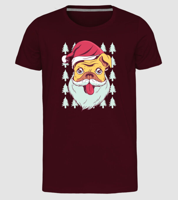 Tricou Crăciun Mops model bordo pe tricou