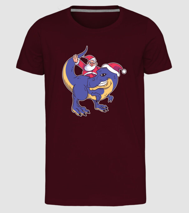 Santasaurus Moș Crăciun pe dinozaur model bordo pe tricou