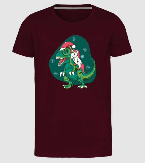 T-rex unicorn Crăciun model bordo pe tricou
