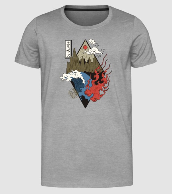 4 Elemente - Foc, Apă, Pământ, Aer model gri pe tricou