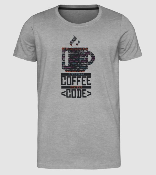 Transform cafeaua în cod - tricou programator model gri pe tricou