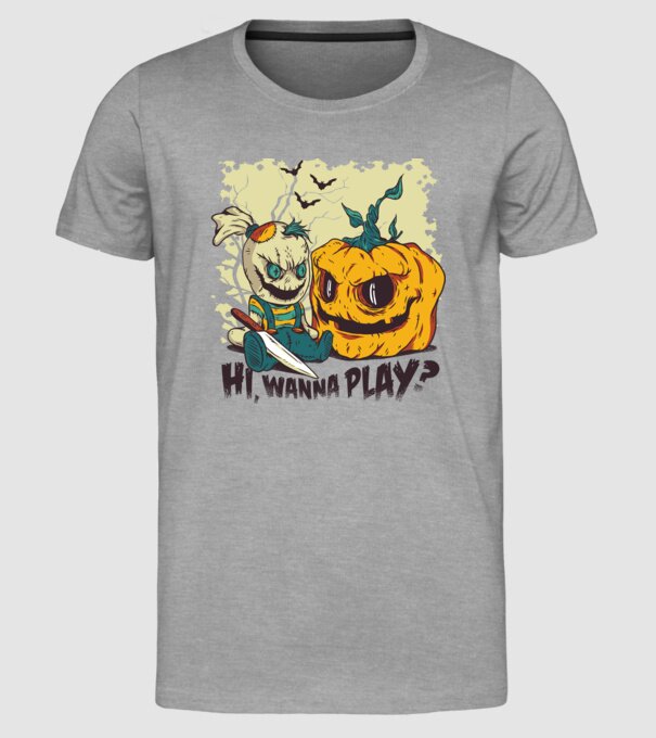 Vrei să te joci? Halloween model gri pe tricou