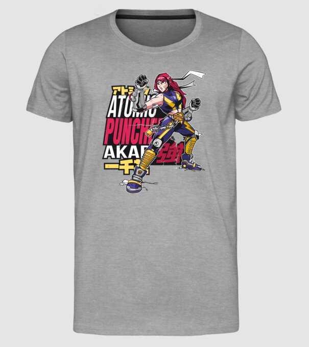Anime fată Războinic model gri pe tricou