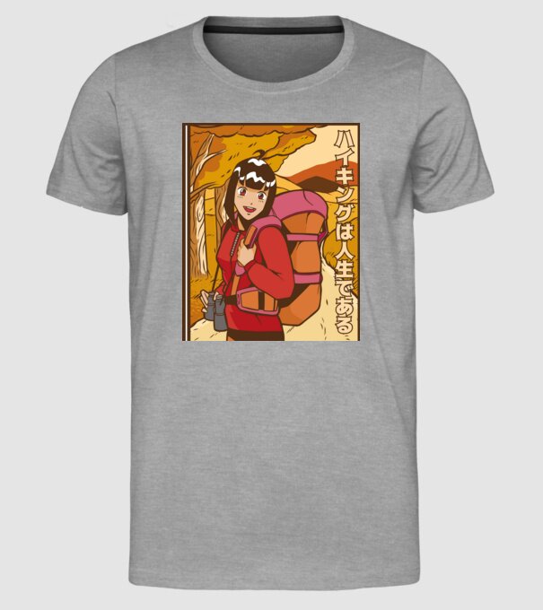 Anime fată Excursionistă model gri pe tricou