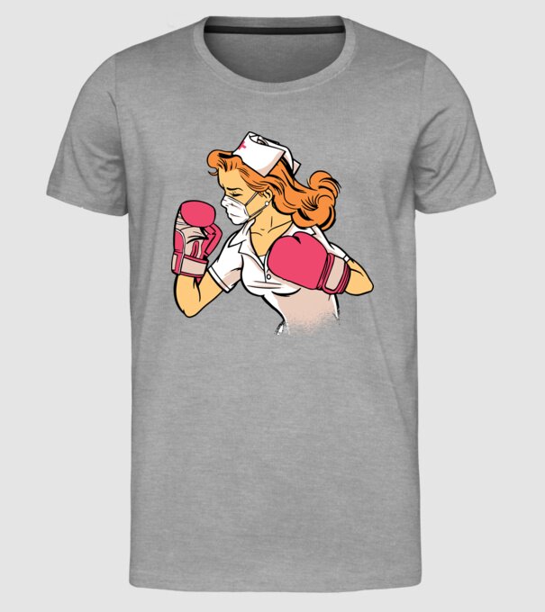 Asistentă Boxer model gri pe tricou