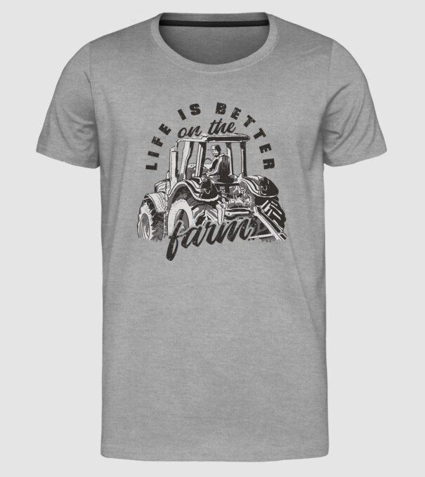 Viața este mai bună la fermă cu tractor model gri pe tricou