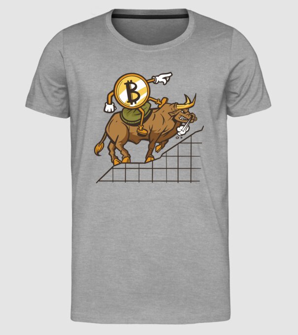 Taur Bitcoin model gri pe tricou