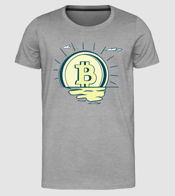 Bitcoin sunrise model gri pe tricou