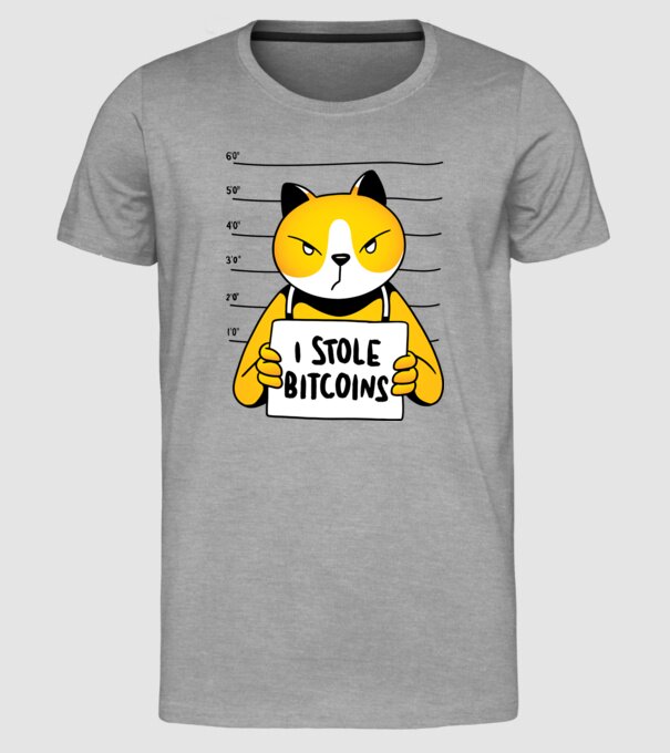 Pisică hoață Bitcoin model gri pe tricou