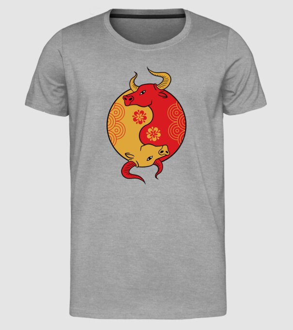 Bivol Yin Yang model gri pe tricou