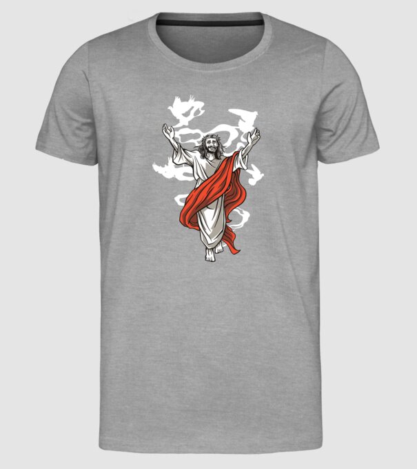 Isus fericit tricou creștin model gri pe tricou