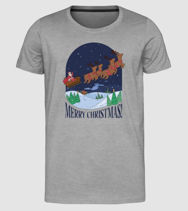 Crăciun Fericit Moș Crăciun cu reni model gri pe tricou