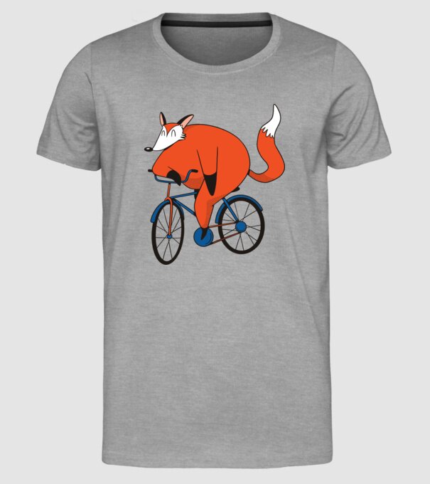 Vulpe cu bicicletă model gri pe tricou