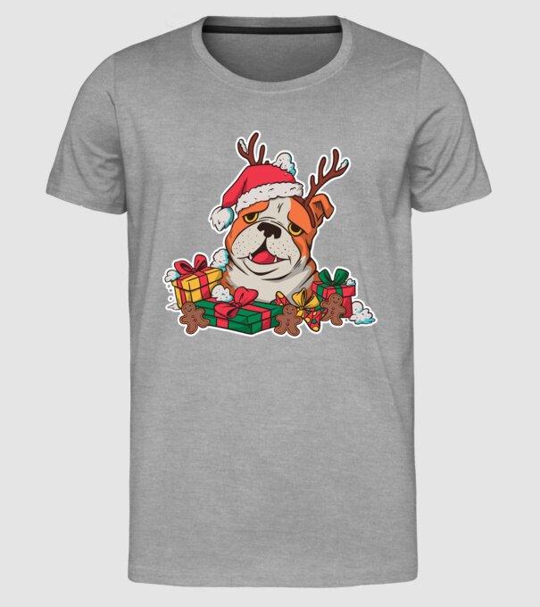 Bulldog de Crăciun model gri pe tricou