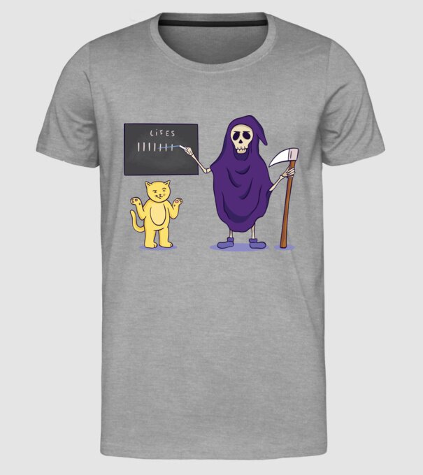 Cele 9 vieți ale pisicii model gri pe tricou