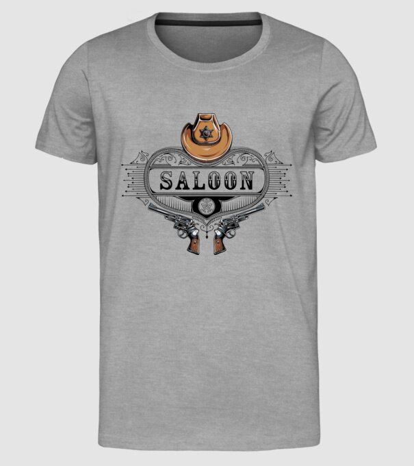 Cowboy saloon western model gri pe tricou