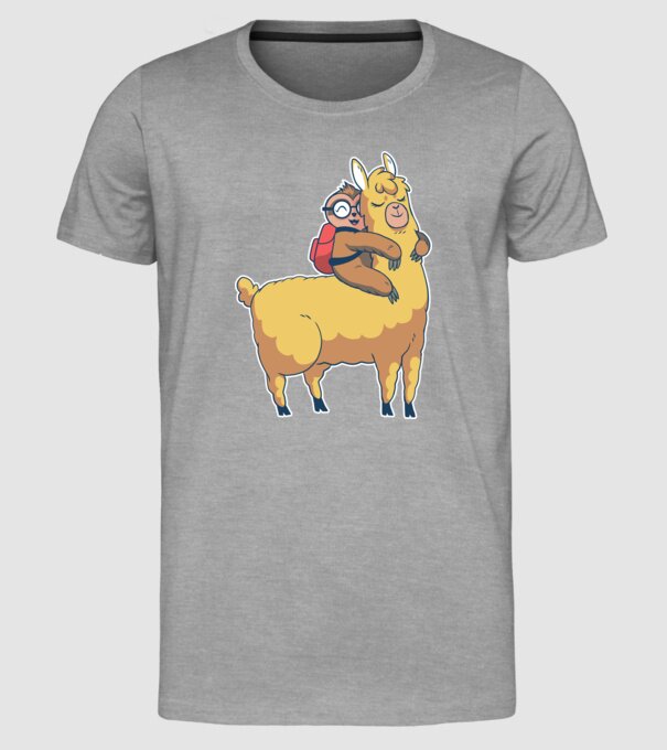 Leneș drăguț cu Lama școlar model gri pe tricou