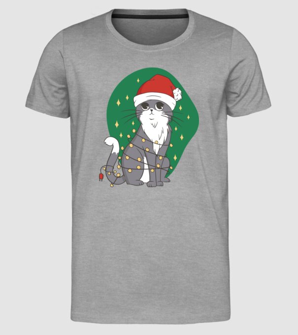 Pisică drăguță de Crăciun model gri pe tricou