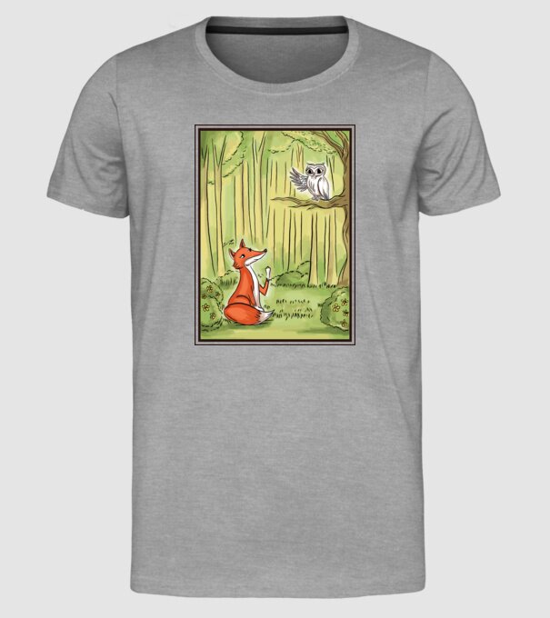 Vulpe drăguț cu bufniță model gri pe tricou