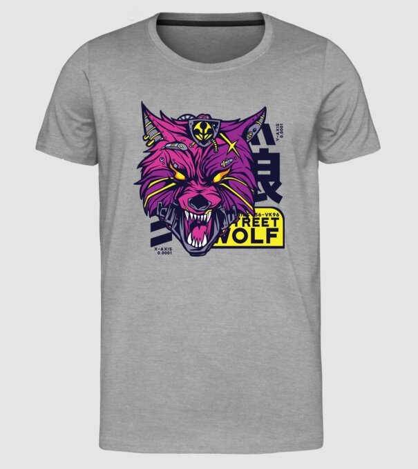 Cap de lup Cyberpunk model gri pe tricou