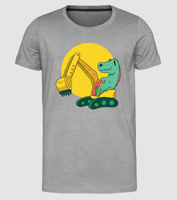 Excavator dinozaur model gri pe tricou