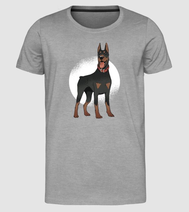 Tricou cu câine dobermann model gri pe tricou