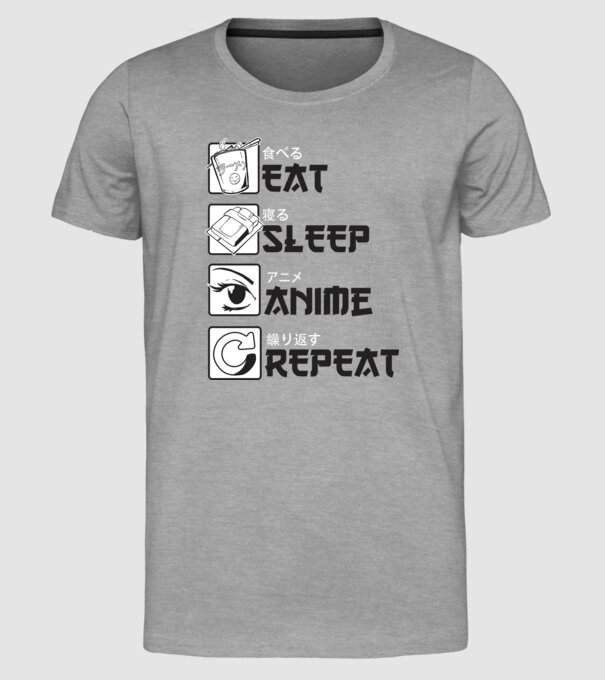Eat Sleep Anime Repeat model gri pe tricou