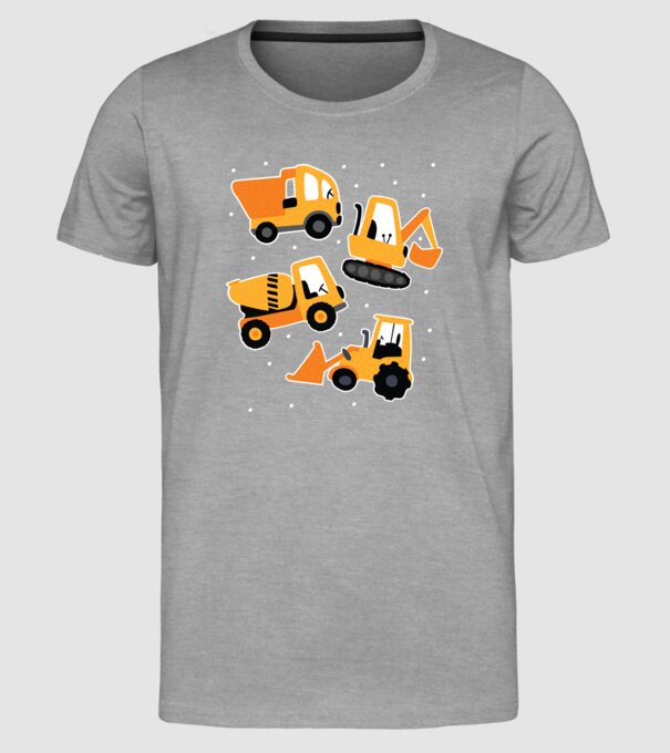 Vehicule de construcții model gri pe tricou