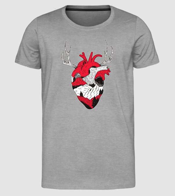 Inimă pădure model gri pe tricou