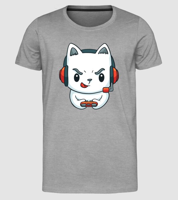Pisică Gamer model gri pe tricou