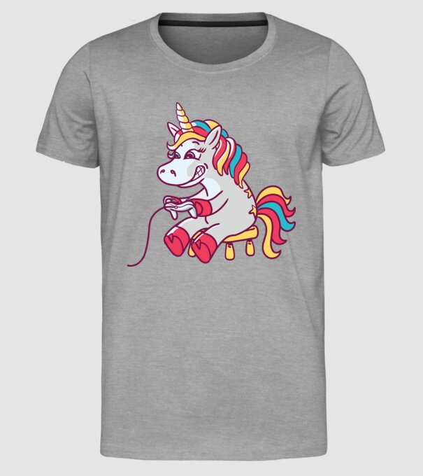 Gamer Unicorn model gri pe tricou