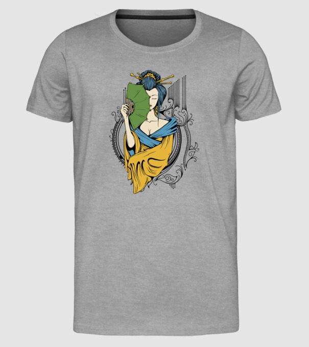 Geisha cu evantai 2 model gri pe tricou