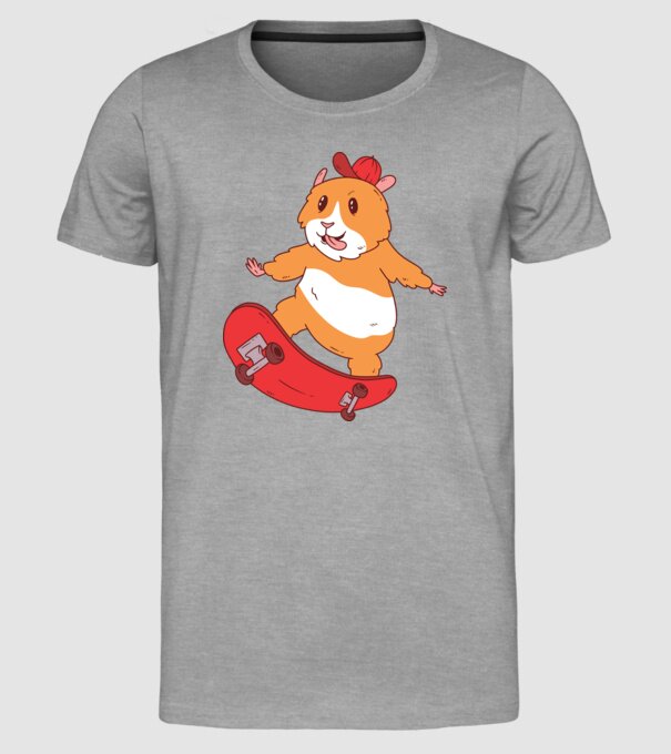 Hamster Skateboarder model gri pe tricou