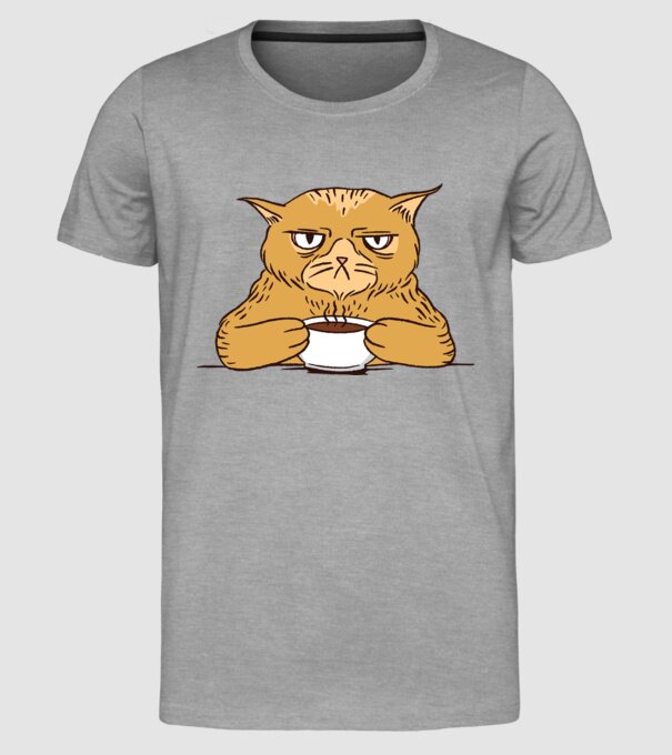 Grumpy Cat - Pisică supărată cu cafea model gri pe tricou