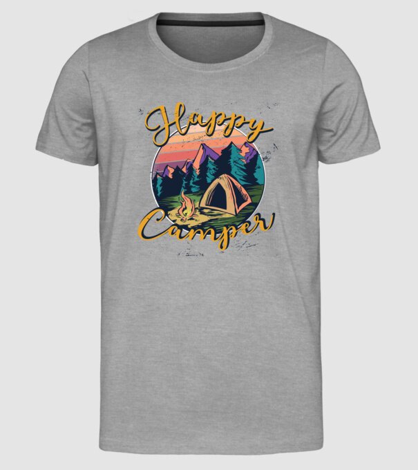 Happy Camper tricou camping model gri pe tricou