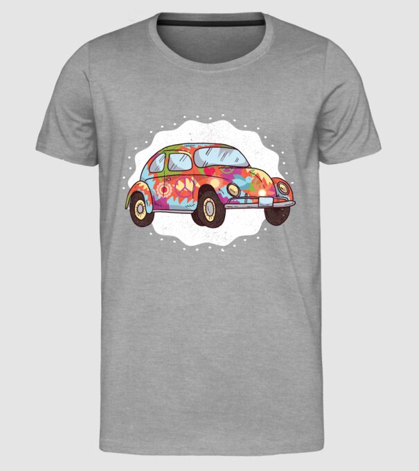 Hippy Beetle Volkswagen model gri pe tricou